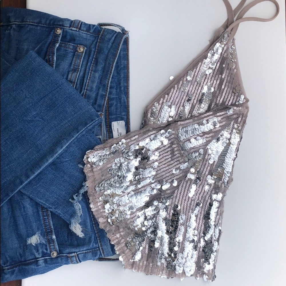 Zara Silver Sequin Crop Top NWOT